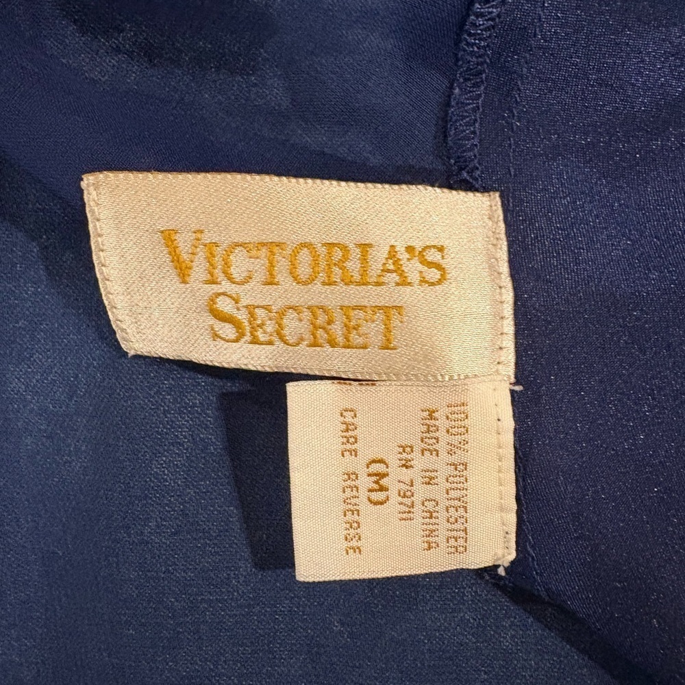 Victoria’s Secret vintage gold label beaded satin ruffled bodysuit M navy blue - Picture 4 of 5